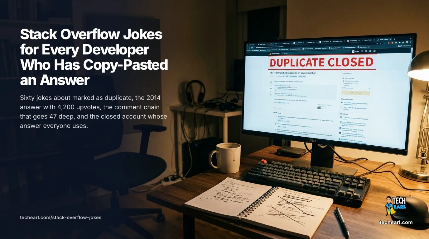 Stack Overflow jokes about duplicates, downvotes, and accepted answers from 2014
