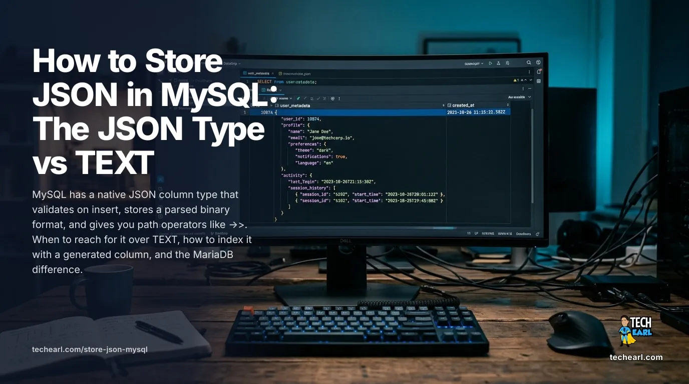 Store JSON in MySQL: The JSON Type vs TEXT (2026) How to store JSON in MySQL: the native JSON column type versus a TEXT column, validation on insert, the ->> path operator, and indexing JSON with a generated column.
