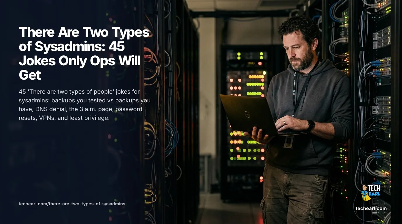 There Are Two Types of Sysadmins: 45 Jokes Only Ops Will Get 45 'two types of people' jokes for sysadmins: tested backups vs backups you have, DNS denial, the 3 a.m. page, password resets, VPNs, and least privilege.