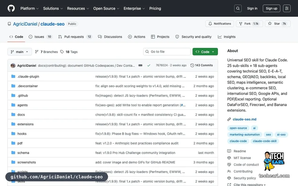 github.com/AgriciDaniel/claude-seo — the GitHub repo for the claude-seo skill suite by Daniel Agrici