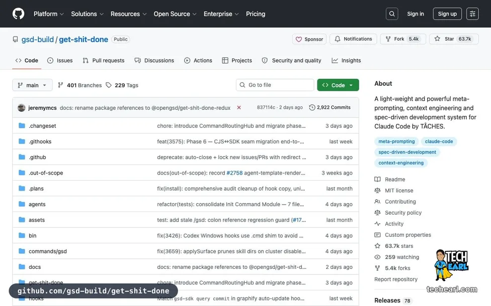 github.com/gsd-build/get-shit-done — the GitHub repo for the gsd spec-driven workflow skill for Claude Code