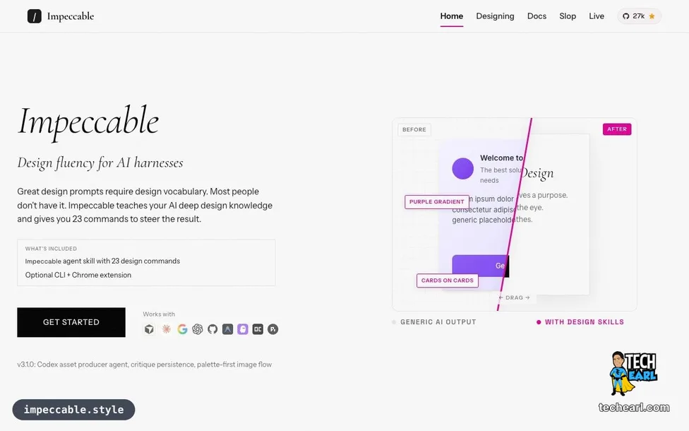 impeccable.style — the design-system home page for the impeccable Claude Code skill by Paul Bakaus