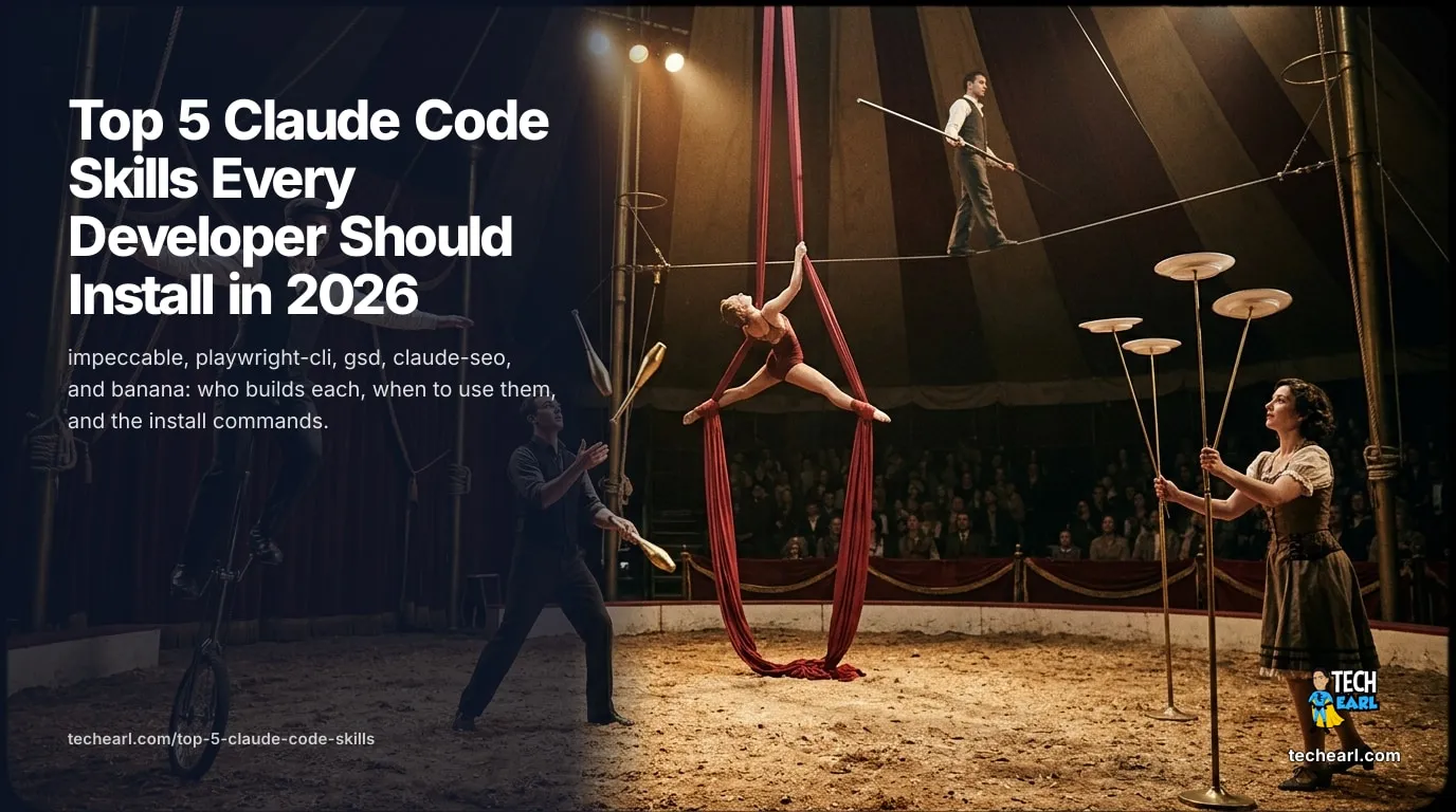 Top 5 Claude Code Skills Every Developer Should Install in 2026 The five Claude Code skills worth installing: impeccable, playwright-cli, gsd, claude-seo, and banana. Install commands, who builds each, when to use them, and a comparison table.