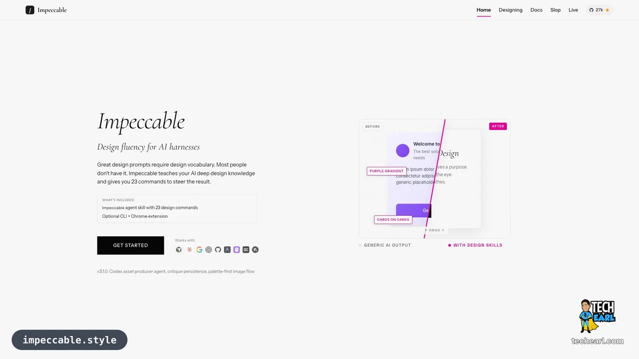 impeccable.style — the design-system home page for the impeccable Claude Code skill by Paul Bakaus