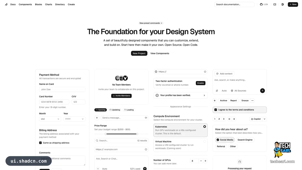ui.shadcn.com — the home page for the shadcn/ui component library