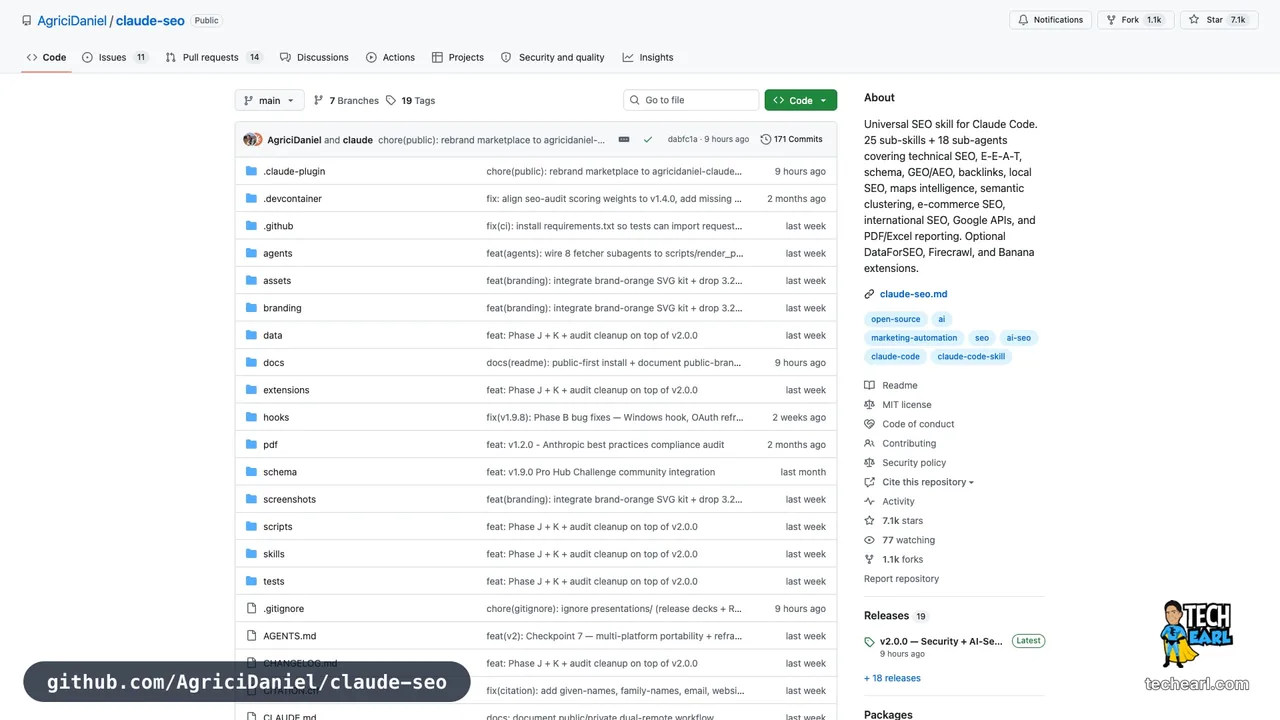 github.com/AgriciDaniel/claude-seo — the GitHub repo containing the /seo-technical audit skill