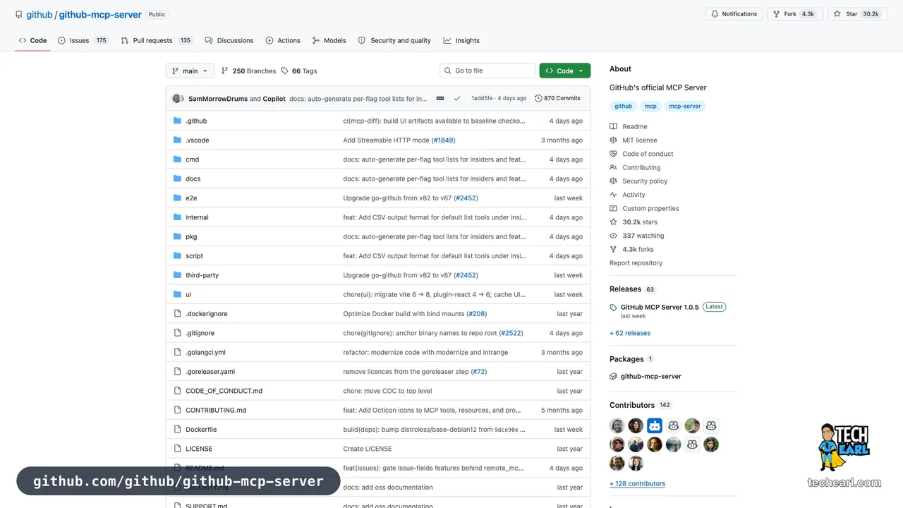 github/github-mcp-server — GitHub's official MCP server, a Go binary that runs locally