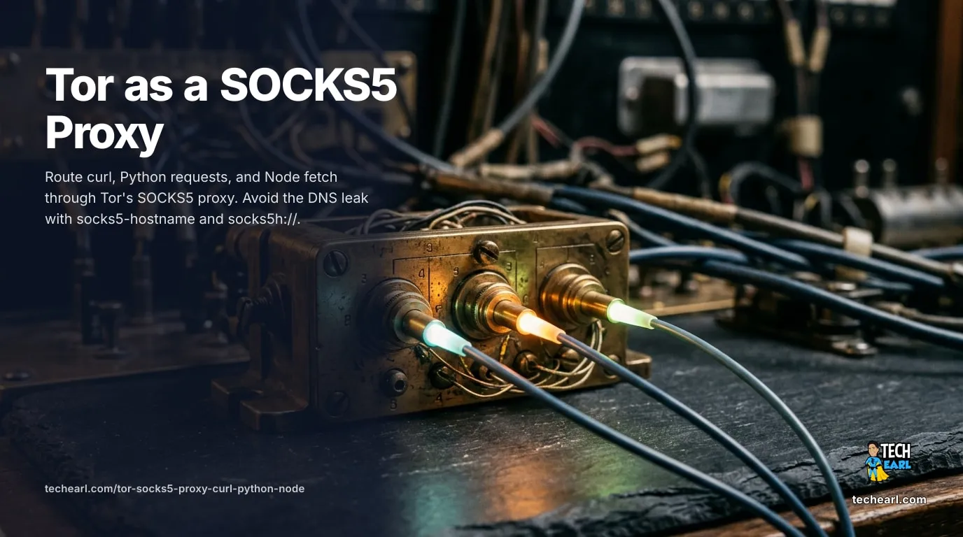 Tor SOCKS5 Proxy: curl, Python, Node Examples (2026) Route curl, Python requests, and Node fetch through Tor's SOCKS5 proxy. Avoid DNS leaks with socks5-hostname and socks5h://. Working examples and verification.