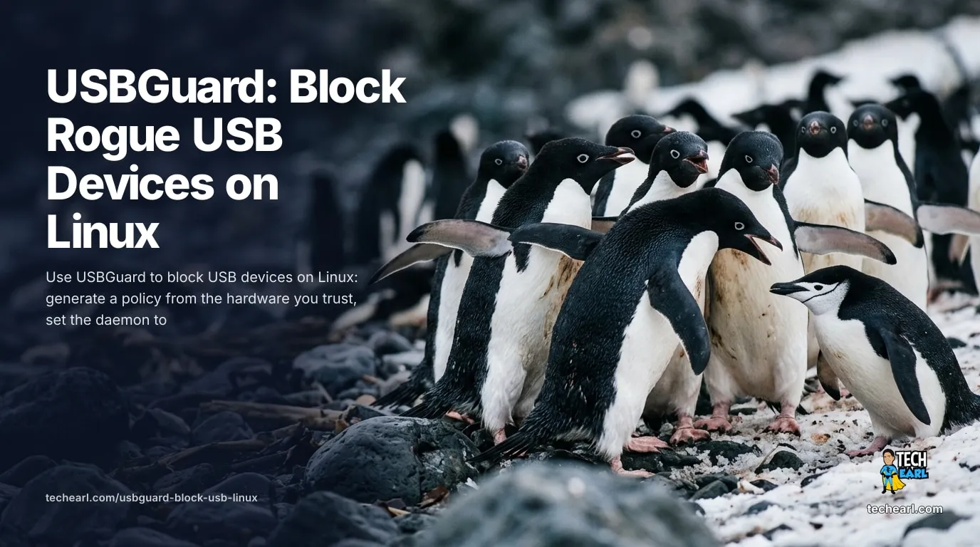 Use USBGuard to block USB devices on Linux: generate a whitelist policy from trusted hardware, set the daemon to reject the rest, and authorize new devices by hand.
