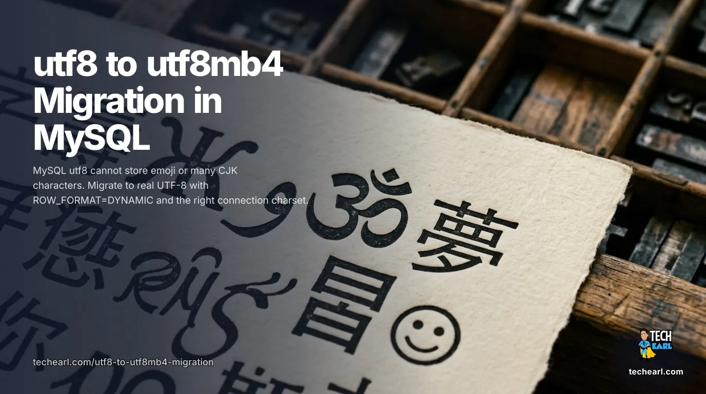 Migrate MySQL from utf8 to utf8mb4: convert databases, tables, and columns; fix the 767-byte index-length limit with ROW_FORMAT=DYNAMIC and innodb_large_prefix; restore connection charset.