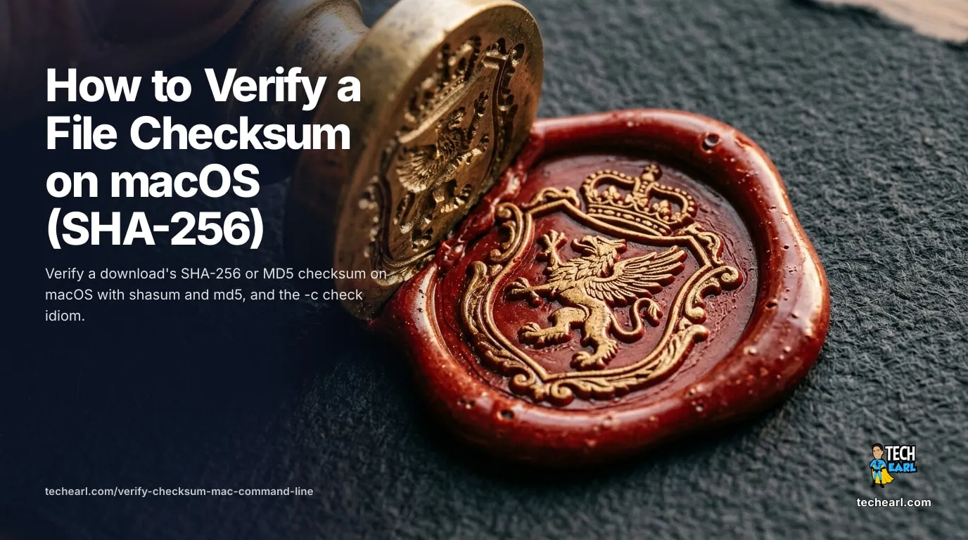 Verify a file's SHA-256 checksum on macOS with shasum -a 256, check it against a published hash with -c, and pick the right algorithm in 2026.