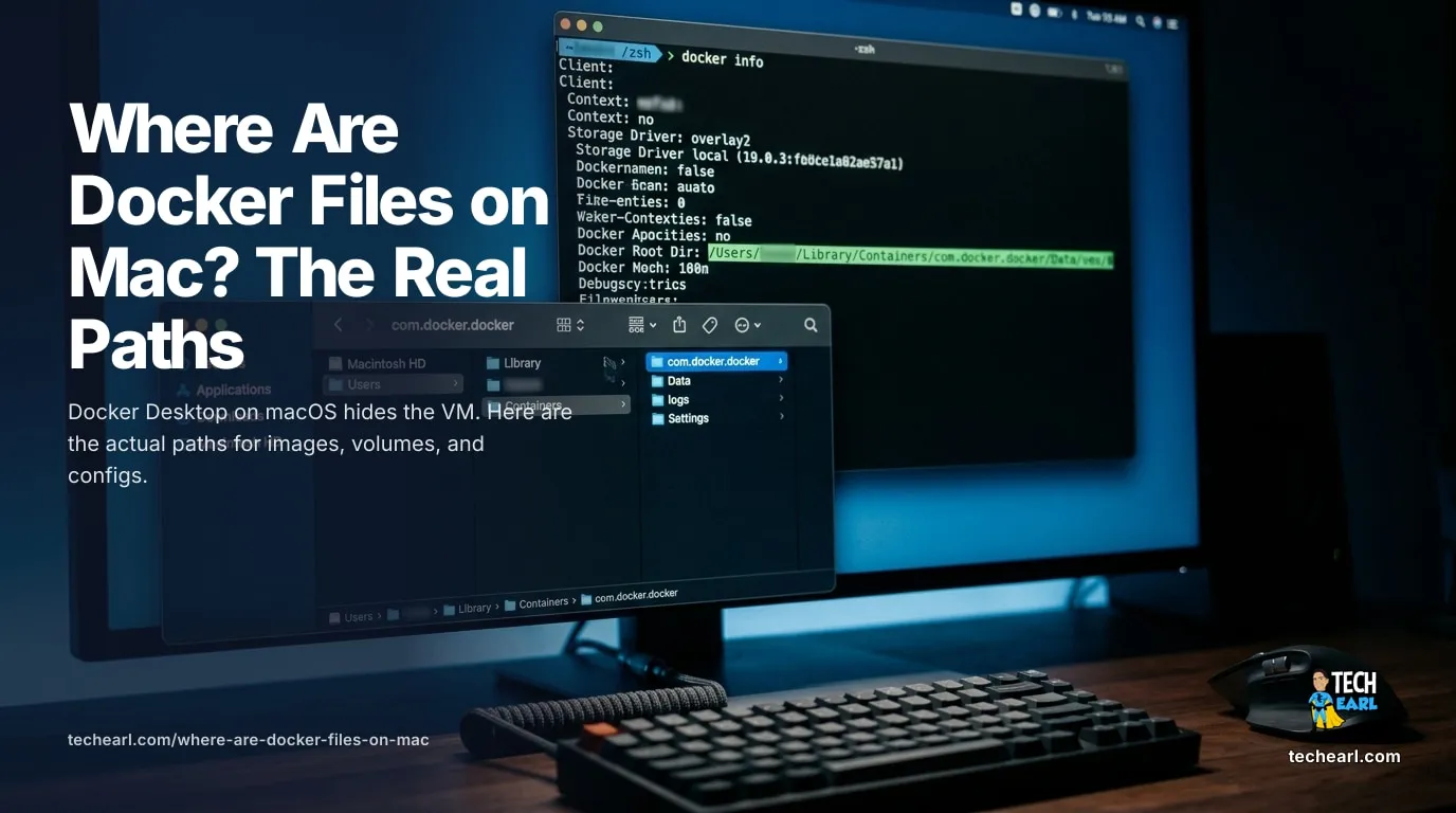 On macOS, Docker Desktop stores everything in one virtual disk image. Where it lives, how to inspect it from inside the Docker VM, and how to compact it when 'docker system prune' doesn't free Mac disk space.
