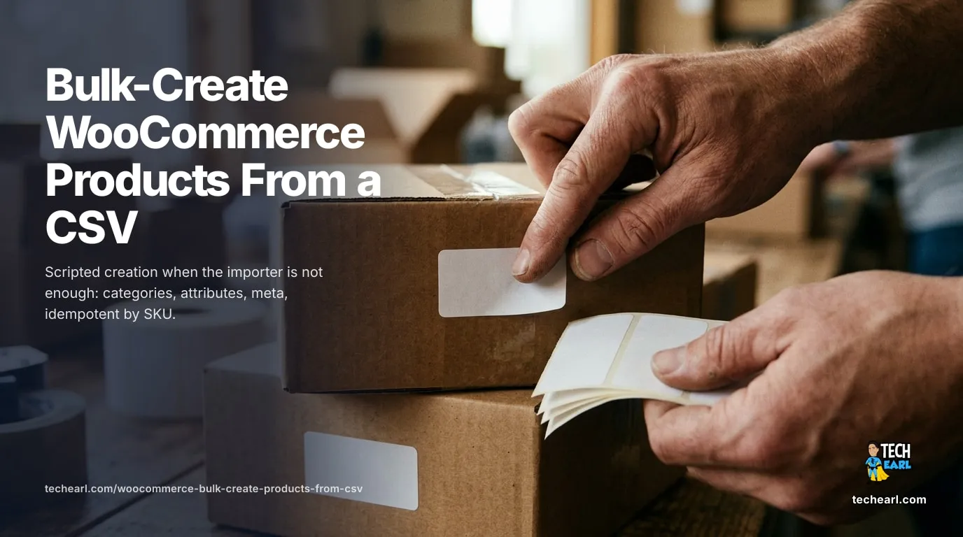 Bulk-Create WooCommerce Products From a CSV With a Script When the built-in importer is not enough: a WP-CLI script that reads a CSV or Google Sheet and creates WooCommerce products through the CRUD, idempotent by SKU, dry-run first.