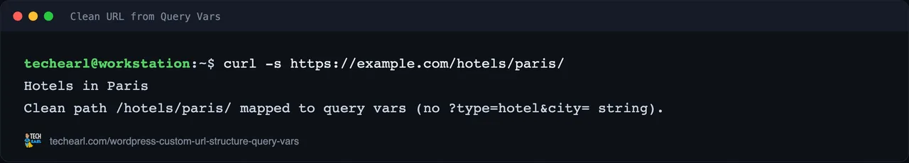 curl resolving the clean path /hotels/paris/ to content via mapped query variables