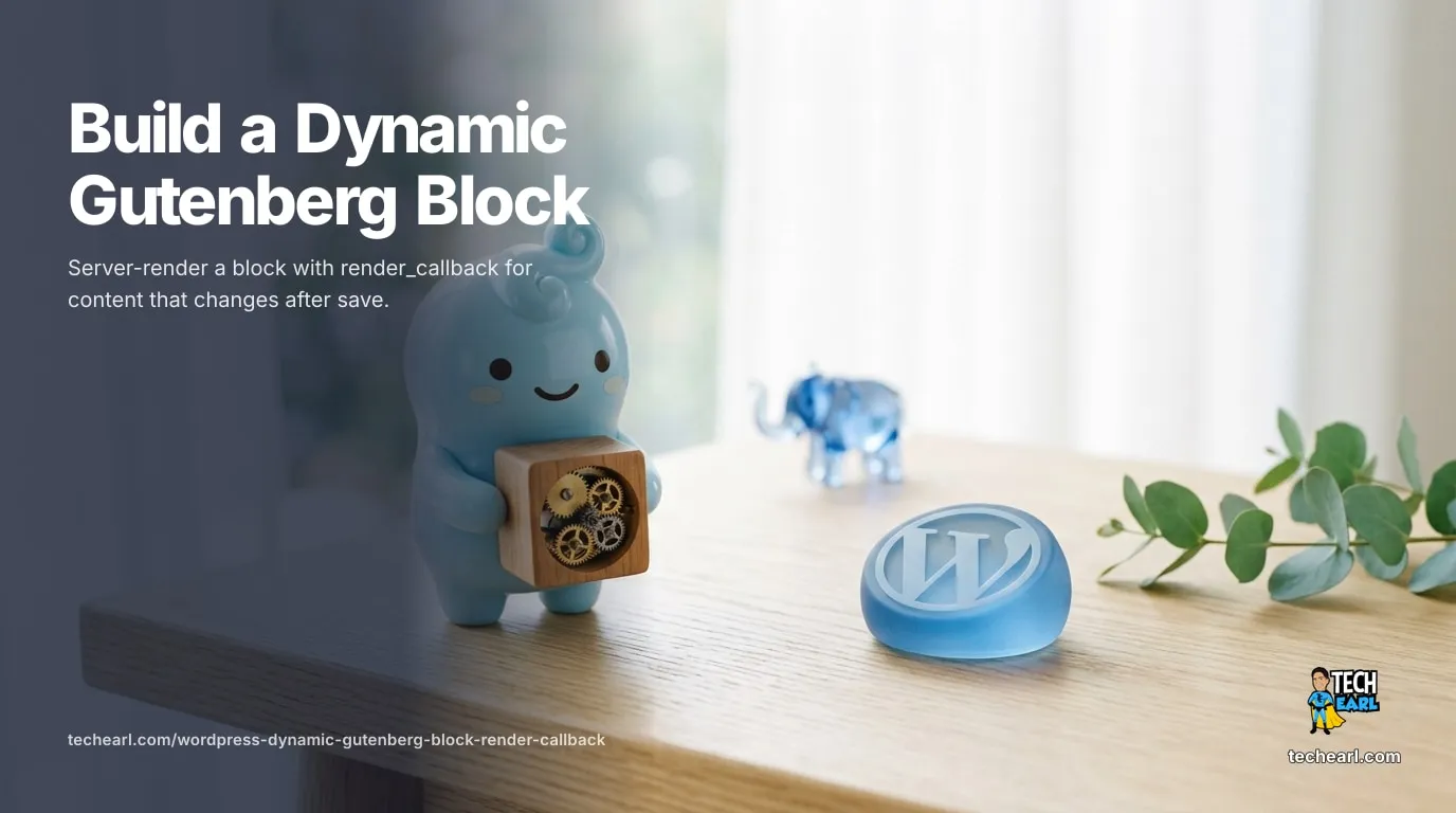 How to build a dynamic Gutenberg block that renders its front-end HTML in PHP at request time using render_callback or the block.json render property, with a save function that returns null and a ServerSideRender editor preview.