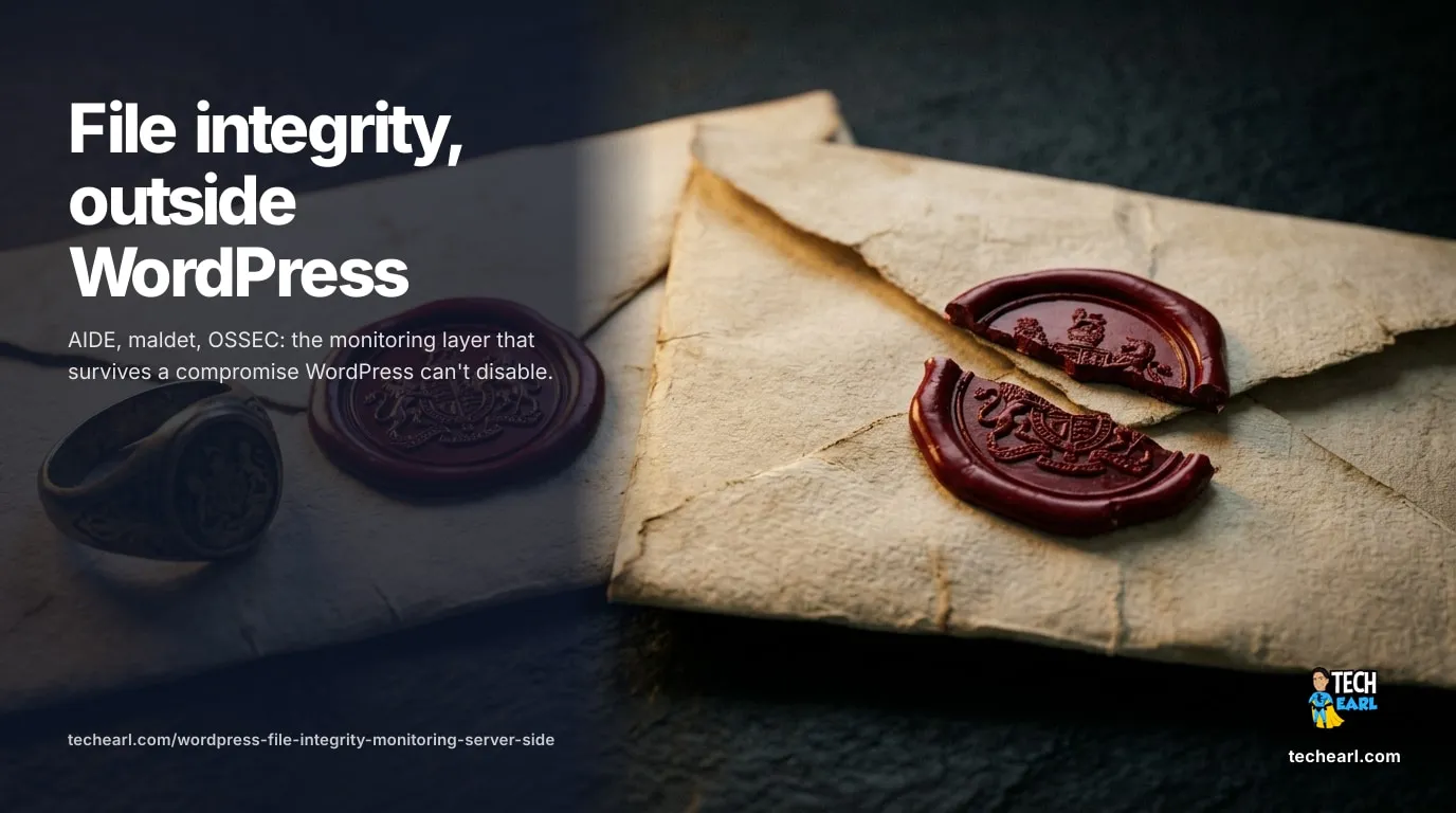 WordPress File Integrity Monitoring Outside WordPress (AIDE, maldet, OSSEC) Why in-WordPress security plugins can be disabled by malware, and the AIDE / maldet / OSSEC server-side monitoring stack that survives a compromise.