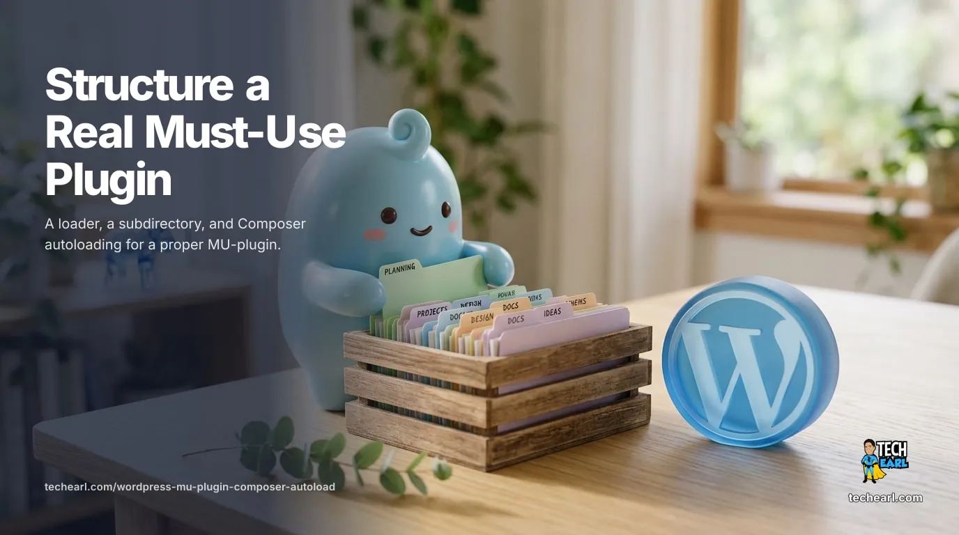 How to structure a must-use plugin with Composer autoloading: a one-file mu-plugins loader that requires a PSR-4 namespaced bootstrap from a subdirectory, with a graceful missing-vendor admin notice.