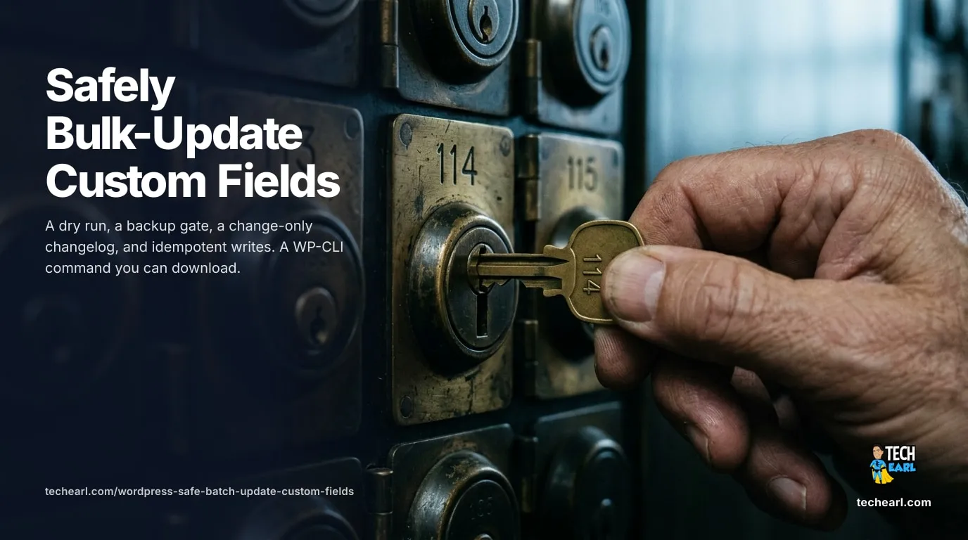 Bulk-Update WordPress Custom Fields Safely (Dry Run) Running a safe bulk custom-field update in WordPress with a dry run, backup gate, and change-only changelog